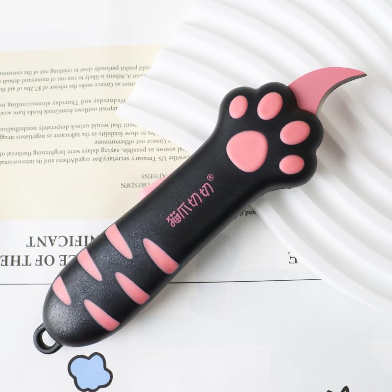 MEOWKIT Cat Paw Box Cutter Retractable with Cat Paw Handle, Multifunctional Knife Set (Black) - Image 3